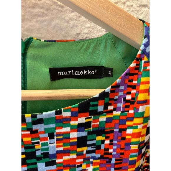 Marimekko Tirro Pixel Print Dress Sz 36 Colorful Abstract Scandinavian Dopamine - Picture 4 of 10